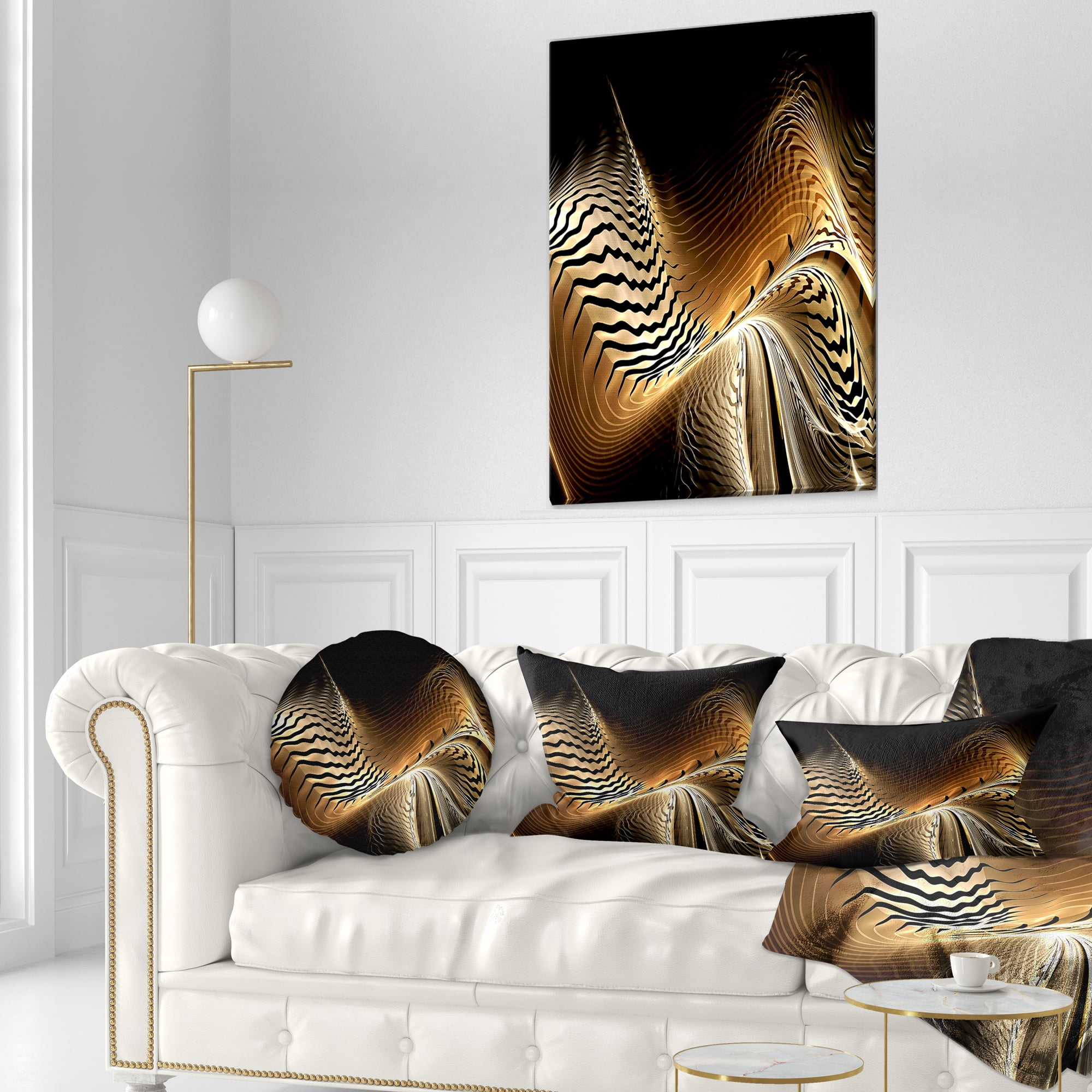 Designart Brown Black Abstract Fractal Design - Abstract Throw Pillow - 12x20