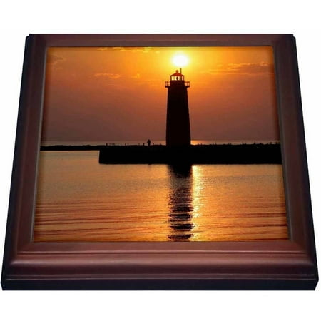 3dRose MI, Muskegon. Lighthouse on Lake Michigan - US23 RER0002 - Ric Ergenbright, Trivet with Ceramic Tile, 8 by 8-inch
