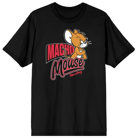 Men's Black Tom and Jerry T-shirt, Macho Mouse-3XL
