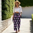 thumbnail image 5 of Psesaysky Women's Wide Leg Pants Skull Purple Rose Print Trendy Fall Clothes Elastic High Waisted Casual Lounge Palazzo Pant Trousers with Pockets, Size S, 5 of 7