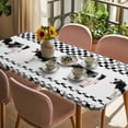 thumbnail image 3 of Black Plaid Farmhouse Table Cloths for 6 Foot Rectangle Tables, Watercolor Cute Country Cow Checkered Patio Waterproof Elastic Fitted Tablecloths, Washable Rectangular Table Cover for Camping, 3 of 8