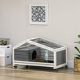 thumbnail image 2 of PawHut Wooden Rabbit Hutch with No-leak Tray, Wheels, Water Bottle, 2 of 10