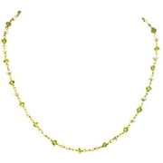14k Gold Filled Peridot White Freshwater Cultured Pearl Necklace Goldtone Chain Link (3.0-3.5mm), 18" Designed for Adult Women and Teen Girls