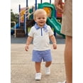thumbnail image 4 of BemeyourBBs Toddler Baby Boys Summer Clothes Baby Boy Fathers Day Outfits Daddy's Mini Letter Embroidery Zipper-Up Short Sleeve T-Shirts Elastic Waist Plaid Shorts 2Pcs Set, 4 of 9