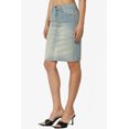 thumbnail image 3 of TheMoogan Junior's Premium Washed Denim Mid Rise Slit Slim Pencil Above Knee Jean Skirt, 3 of 7