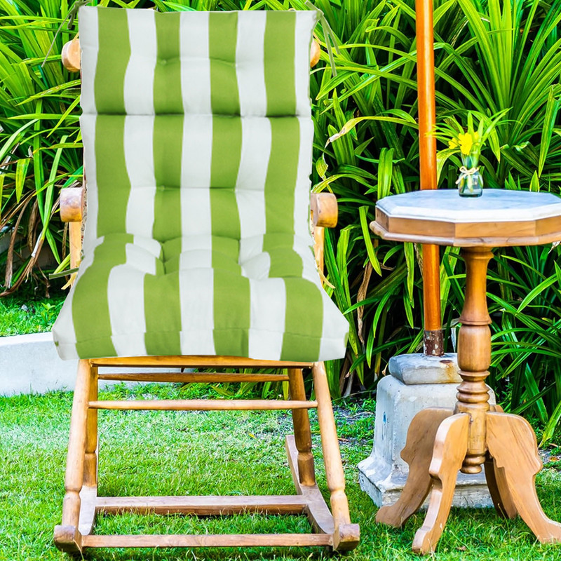 Outdoor High back patio chair cushions, rocking chair cushion set of 2, Waterproof lawn chair cushions with Ties, Seat cushions and Back cushions for Indoor and Outdoor（Green and white）
