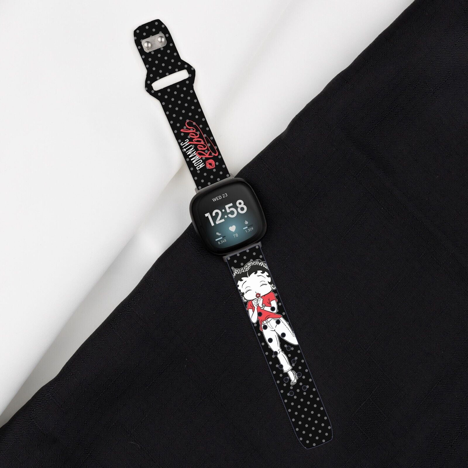 Betty Boop Romantic Rebel HD Watch Band Compatible with FitBit Versa 3 & Sense (20mm Long Romantic Rebel) by Affinity Bands