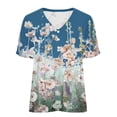 thumbnail image 4 of Lolmot Women's T-Shirts Fashion Casual V-Neck Short Sleeve Floral Printing Button Loose Top Blouse Shirts, 4 of 5