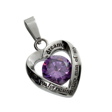 Womens Stainless Steel Heart Pendant, Mother in Law Purple Crystal