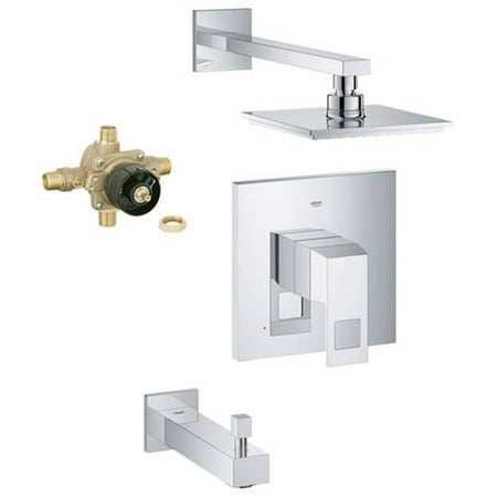 Combination Tub Shower Grohe K35027-35015R-000 Eurocube Shower Tub Combination with Rough-in, Starlight Chrome ()