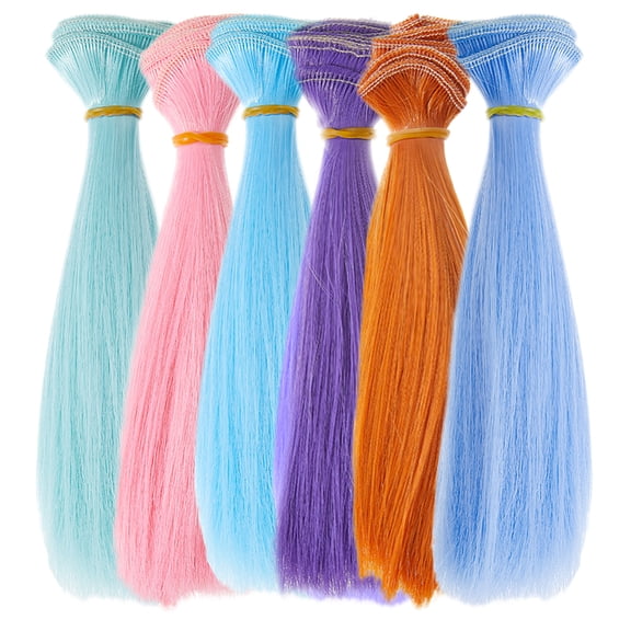 6Pcs 6 Colors Hair Wig 15cm Straight Short Hair Plastic Dolls Hairs Weft Extensions Light Color Hairs Replacement for Dolls Making Kits Arts Supplies DIY