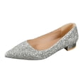 thumbnail image 5 of HEWUQI Women's Pumps Point Closed Toe Lightweight Chunky Low Block Heels Comfortable Work Glitter Wedding Dress Shoes Silver Size 6.5, 5 of 5