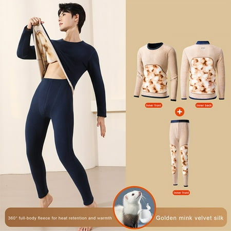 Bnwani Mens Thermal Underwear Crew Neck Long Sleeve Base Layer Sets Black XL