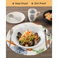 thumbnail image 3 of 13 Inch Round Placemats Set of 6, Grey Bunny Easter Non Slip Heat Insulation PP Table Mats, Rabbits Spring Botanical Carrots Washable Place Mats for Kitchen Dining Party Table Decor, 3 of 7