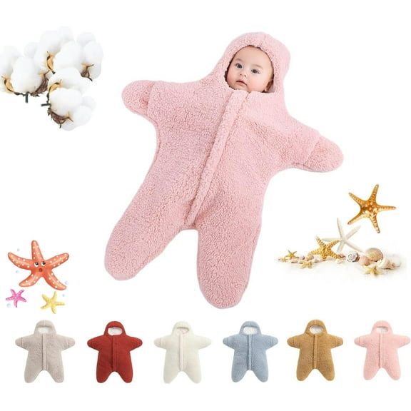 Baby Starfish Onesie, Thick Imitation Fleece Starfish Newborn Sleeping Bag, Infant Footie Jumpsuit Winter Warm Outfits