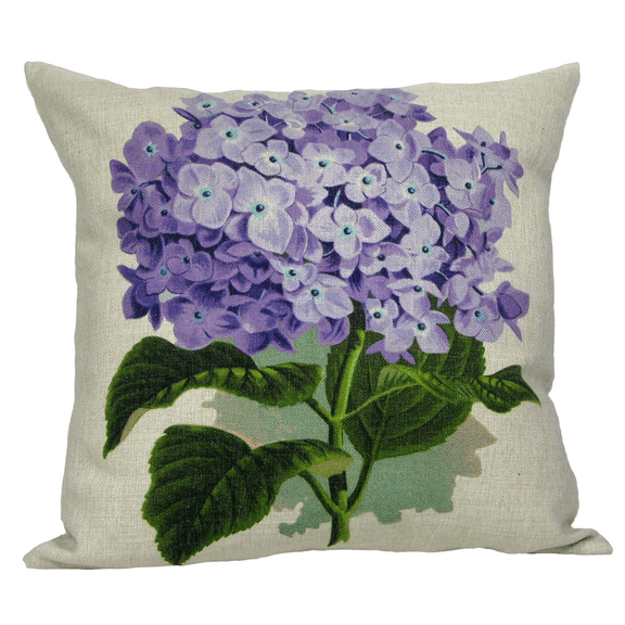 18" White and Purple Hydrangea Floral Square Throw Pillow Cover