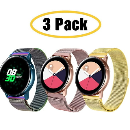 Homaful 3 Pack Compatible with Samsung Galaxy Watch 42mm/Active 2 40mm 44mm/Watch 3 41mm/Active 40mm/Gear S2 Classic/Gear Sport Bands, 20mm Stainless Steel Mesh Loop Womens Man Bracelet Strap