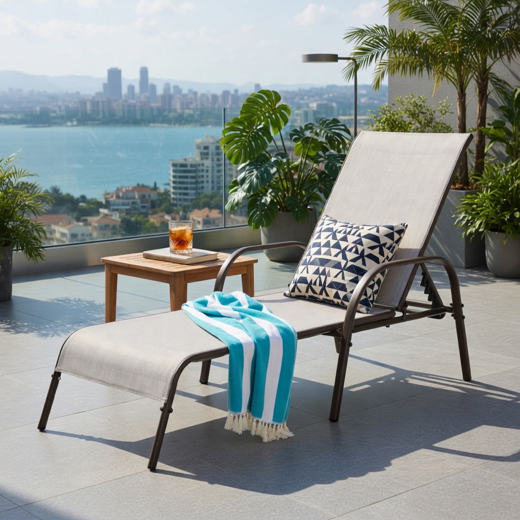 Hommoo 2-Pack Adjustable Outdoor Chaise Lounge Chairs, Fabric Patio Recliners with 5-Position Backrest, Steel Frame, Poolside & Backyard Ready, Gray