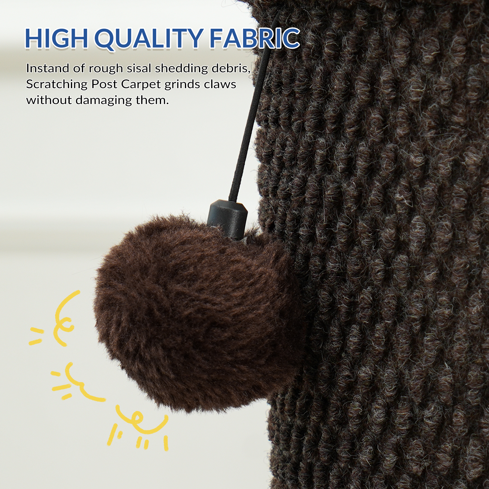 Cat Craft 41.73 ” Brown Faux Fur Large Cat Scratching Post with Replaceable Toys and Sturdy Base