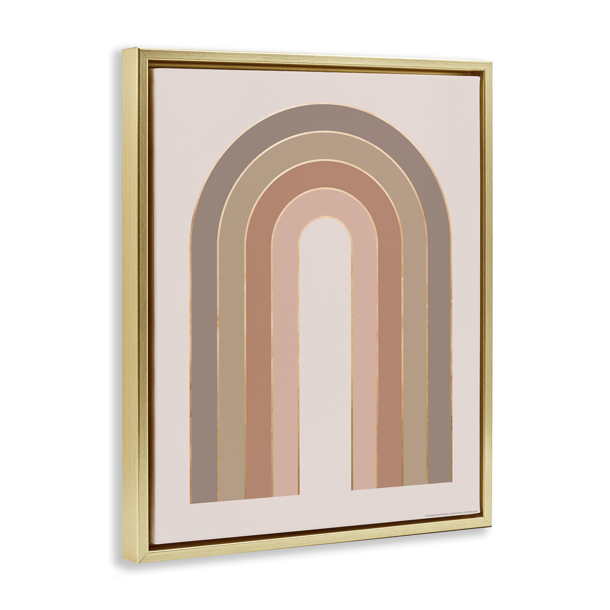 Stupell Industries Peachy Boho Rainbow Abstract Painting Gold Floater Framed Canvas Art Print Wall Art, 17 x 21
