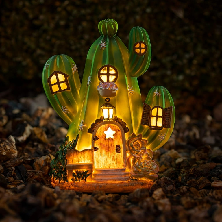 VP Home Enchanted Cactus Cottage, Solar Powered LED Outdoor Garden Decor,  Polyresin, 7.5x10x5 Inches - Walmart.com