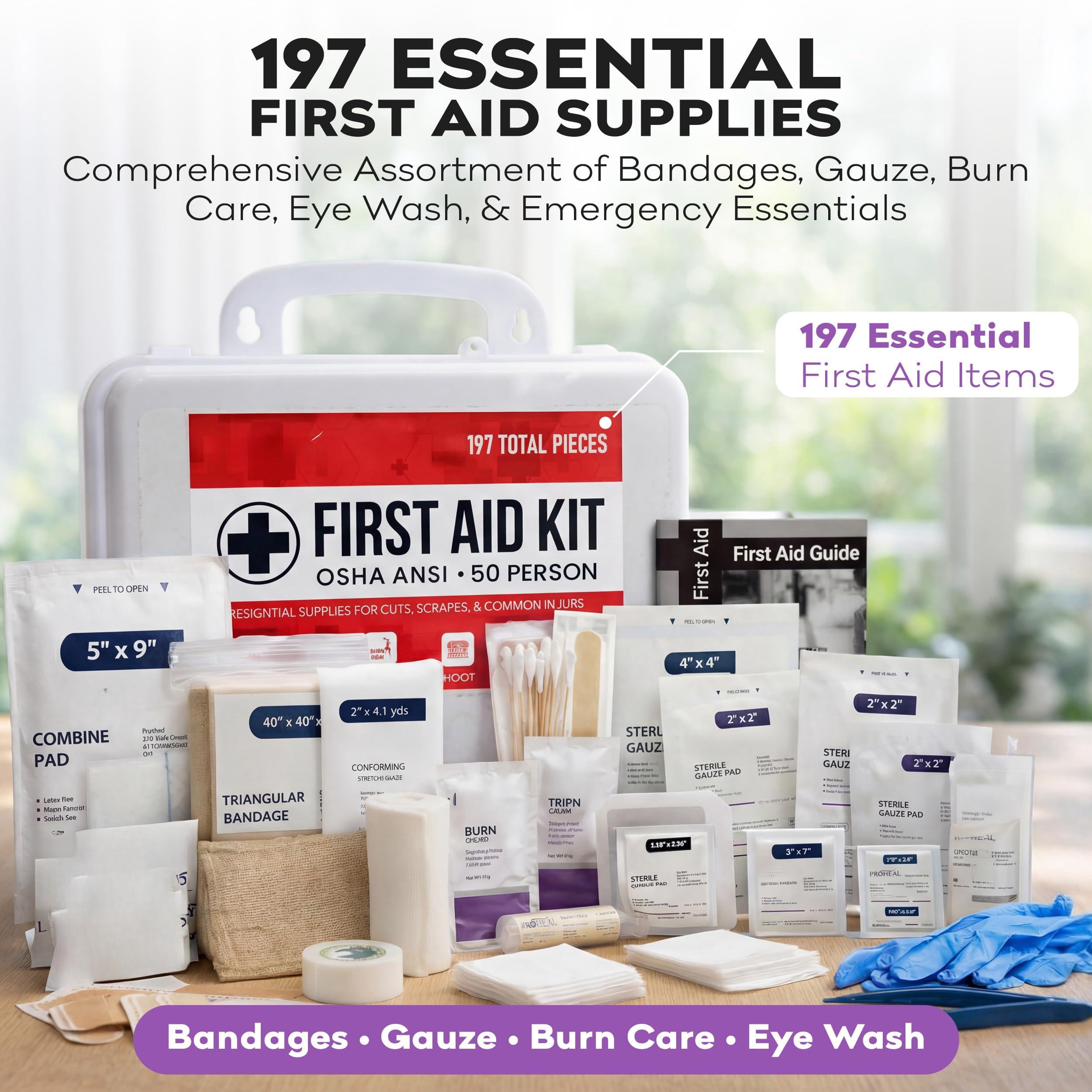 50 Person Osha Compliant First Aid Kit For Businesses  Construction Site - Type Iii Ansi Class A Emergency 197 Piece Supplies