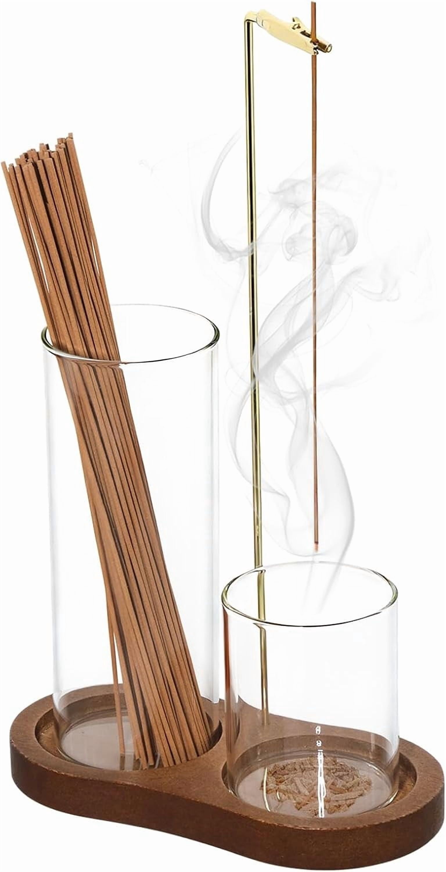 ABCISI 2-in-1 Glass Incense Holder with Ash Collector and Incense Stick Storage Upside Down Hanging Incense Holder,Anti-Splashing Design,Perfect for Meditation, Yoga, Spa, and Home Decoration,Natural