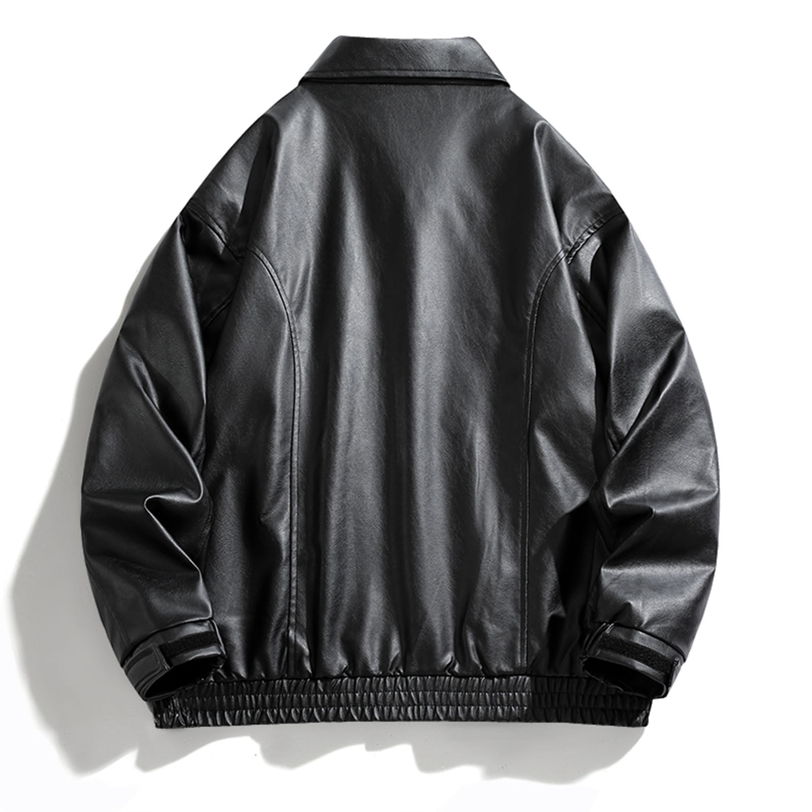 Leather Jacket Men Casual Long Sleeve Zip Up Outerwear Coat with Pockets Slim Fit Biker Motorcycle Jackets, Black, XL