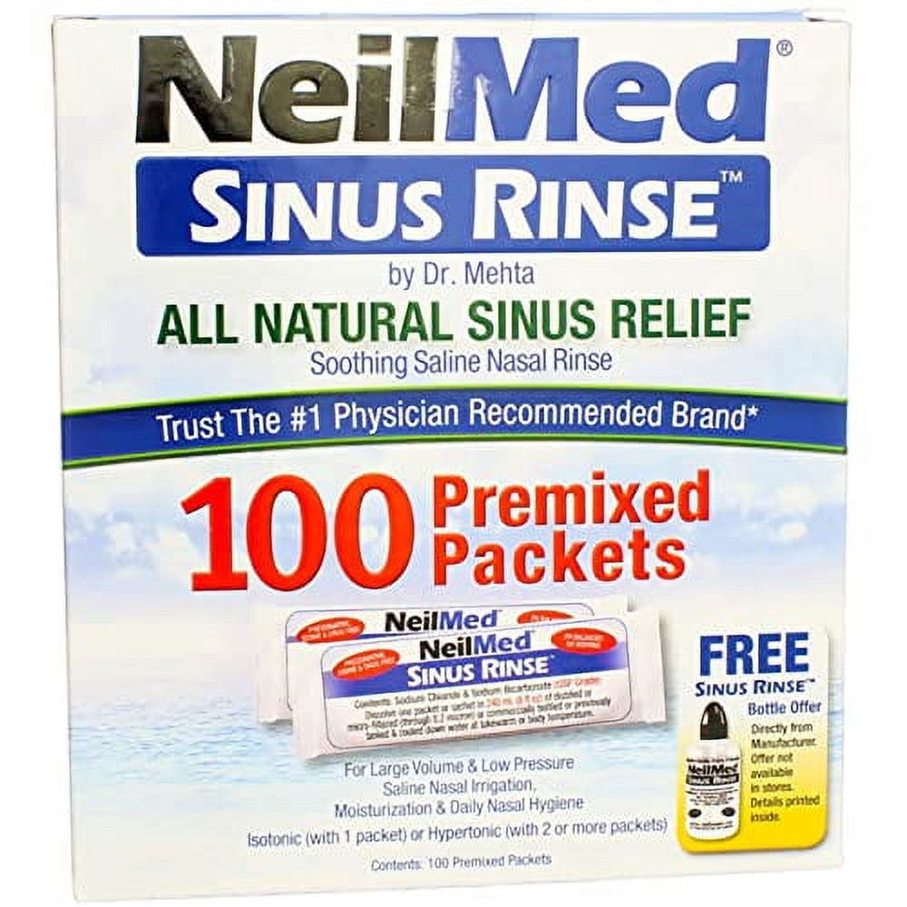 NeilMed Sinus Rinse All Natural Relief Premixed Refill Packets 100 Each (Pack of 4)