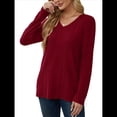 thumbnail image 3 of Blusas de Larga para Mujer, Camisetas con Cuello en V, Suéteres Tipo Túnica Ligeros, Moda Rojo M, 3 of 9