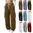 thumbnail image 2 of Women Sweatpants 2026 Casual Fall Winter Pants High Waisted Drawstring Baggy Pants Solid Color Cargo Pant Straight Leg Athletic Trousers, 2 of 6