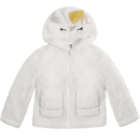 IKALI Toddler Kids Girls Fleece Jacket, Unicorn Costume Winter Hooded Fuzzy Coat, Full-Zip Hoodie Outerwear with Pockets 2-8 Years