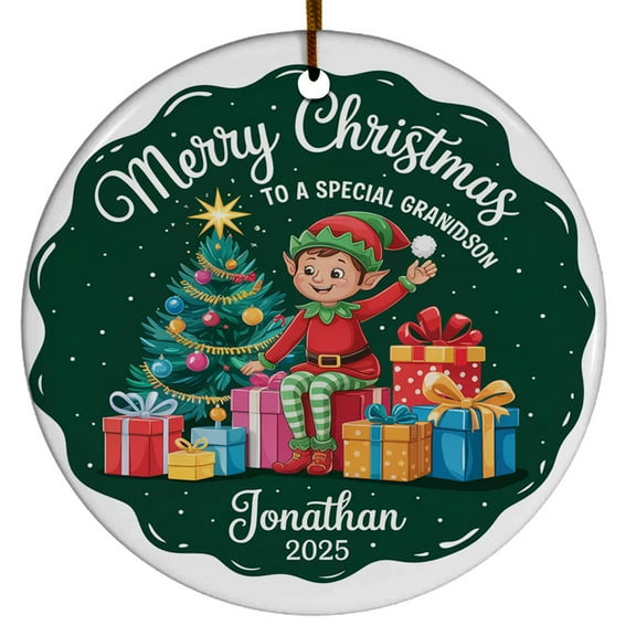 Special Grandson Christmas Ornament 2025, Merry Christmas to Special Grandson Ornaments Gift from Grandparents, Customized Year & Name New Grandson Christmas Ornament