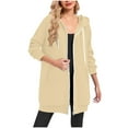 thumbnail image 5 of GuzomFashion Womens Beige Longline Zip Up Hoodie 100% Polyester Relaxed Fit With Pockets Warm for Casual Outings,Size M, 5 of 7