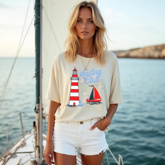 Sailing Club Shirt, Nantucket Sailing T-shirt, Nautical Shirt, Preppy Coastal Crewneck, Yacht Club Style, Women's Summer graphic tee All Size S-5Xl