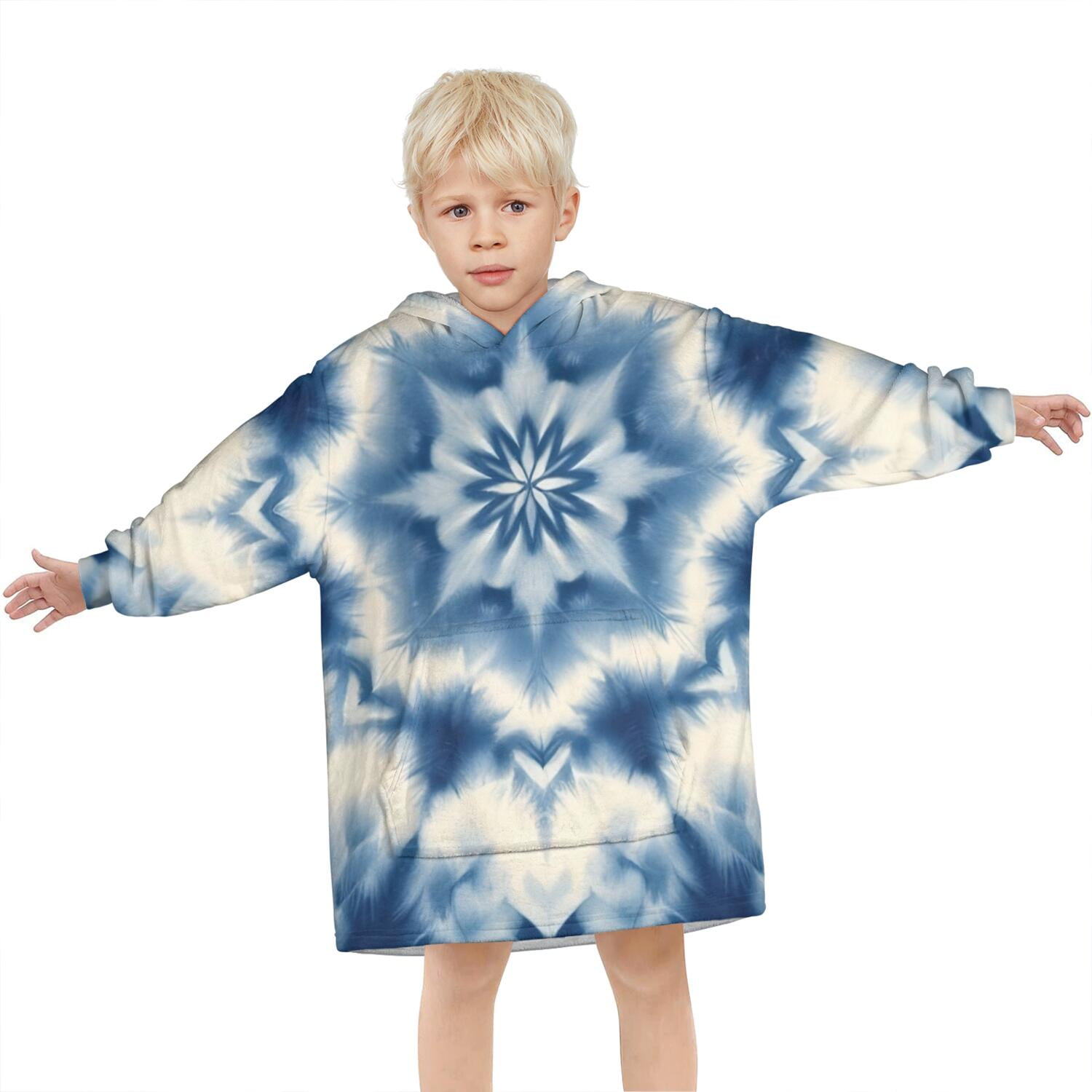 Indigo Tie Dye Star Blanket Hoodies for Kids 6-13YR Oversize Wearable Blanket Hoodies for Boys Girls Teens
