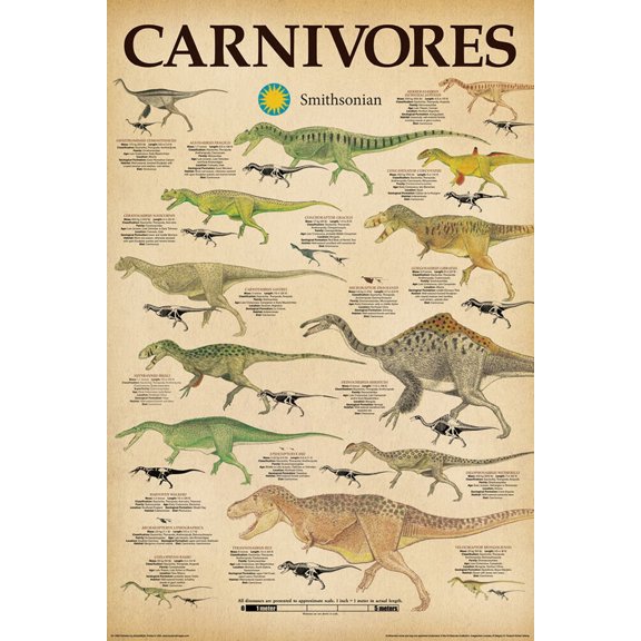 BUY ART FOR LESS Officially Licensed Smithsonian Carnivores Dinosaurs 36 x 24 Educational Art Print Poster