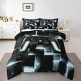 thumbnail image 2 of Video Game Queen Comforter Set Teens Aesthetic Neon Plaid Bedding Set, Gamepad Gamer Bedding Comforter Sets Black and Grey Duvet Set, Modern Glowing Futuristic Cubes Quilted Comforter, 2 of 7