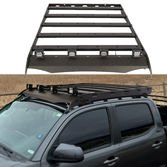 TOKMOWIN Top Roof Rack Cargo Carrier Fit Toyota Tacoma 2005-2023 Double Cab,Roof Rack Luggage Crossbars Come with 4 X 18W LED Lights
