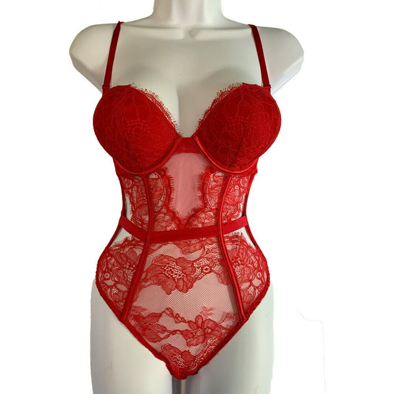 Victoria's Secret Very Sexy Bombshell Add 2 Cups Bra Red Lace Teddy Size  Medium NWT 