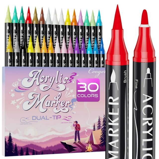 Marcadores de pintura acrílica Coogert 30 colores de doble punta