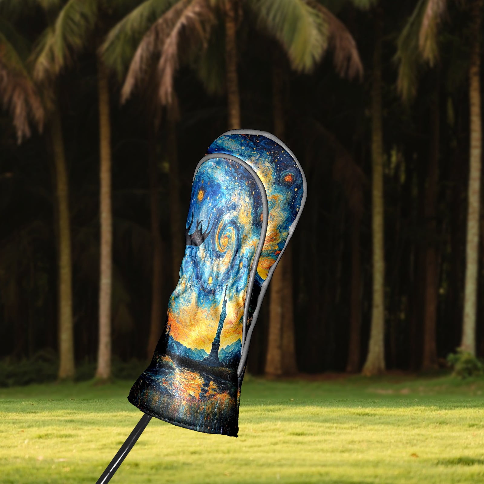 Golf Club Covers, Cyan StarrySky Premium PU Leather Driver Hybrid Putter Head Covers with Velvet Lining, Waterproof Golf Gifts for Men Women