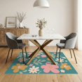 thumbnail image 3 of ODIKA 5'x7' Teal Blossom Delight Abstract Floral Washable Area Rug Charming Pop-Art Inspired Flower Motif Elegance for Dining Room, Under Table, Home Office, Non-Slip Chair-Friendly, 3 of 7
