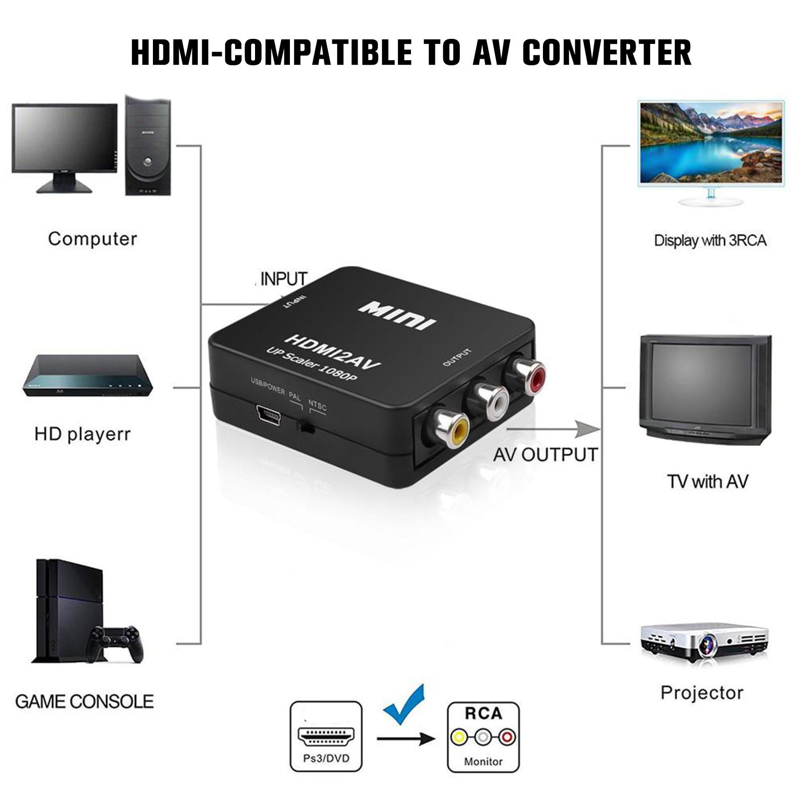 AV To HDMI-compatible Scaler Adapter HD Video Composite Converter RCA B8D9 - image 2 of 9