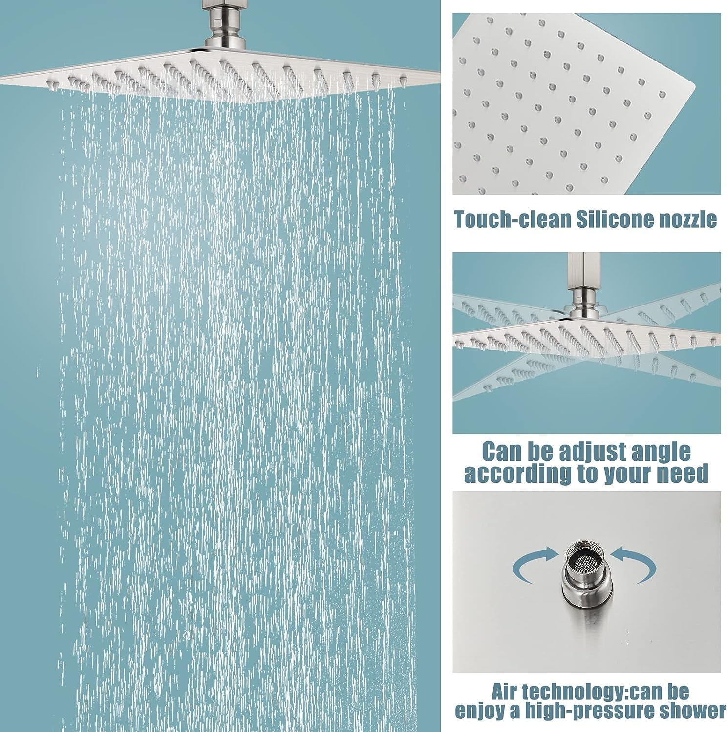 Brushed Nickel Shower System, Bathroom 8 Inches Rain Shower Head with Handheld