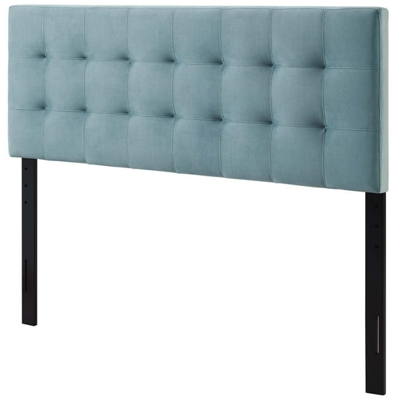 Contemporary Modern Urban Designer Bedroom Full Size Tufted Headboard, Velvet Fabric, Light Blue