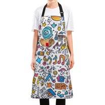 Yayeee Chief Kitchen Apron with Pockets for Cooking Water Resistant Unisex Adjustable Neck Strap, Doodle Pattern