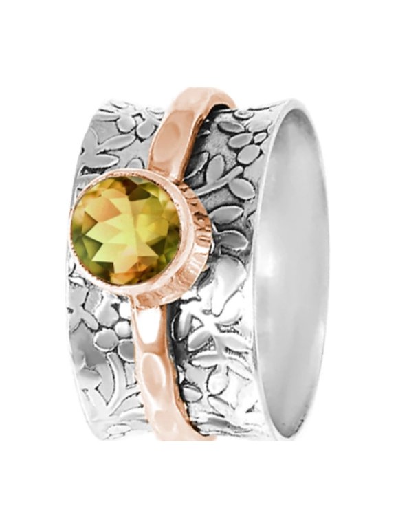 Yellow Andalusite Spinner Ring Silver Rose Plated Wedding Engagement Ring Anniversary Gift For Women