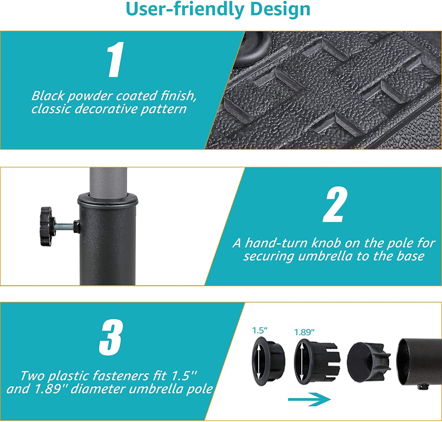 ZJTER 26.5lb Heavy Duty Umbrella Base, 17.3’’ Square Patio Market Umbrella Stand Weight, Black