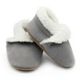 thumbnail image 4 of Dotty Fish Toddler Suede Slippers - Non-Slip, Soft Fleece-Lined – Pale Gray, 18-24 Months, 4 of 6